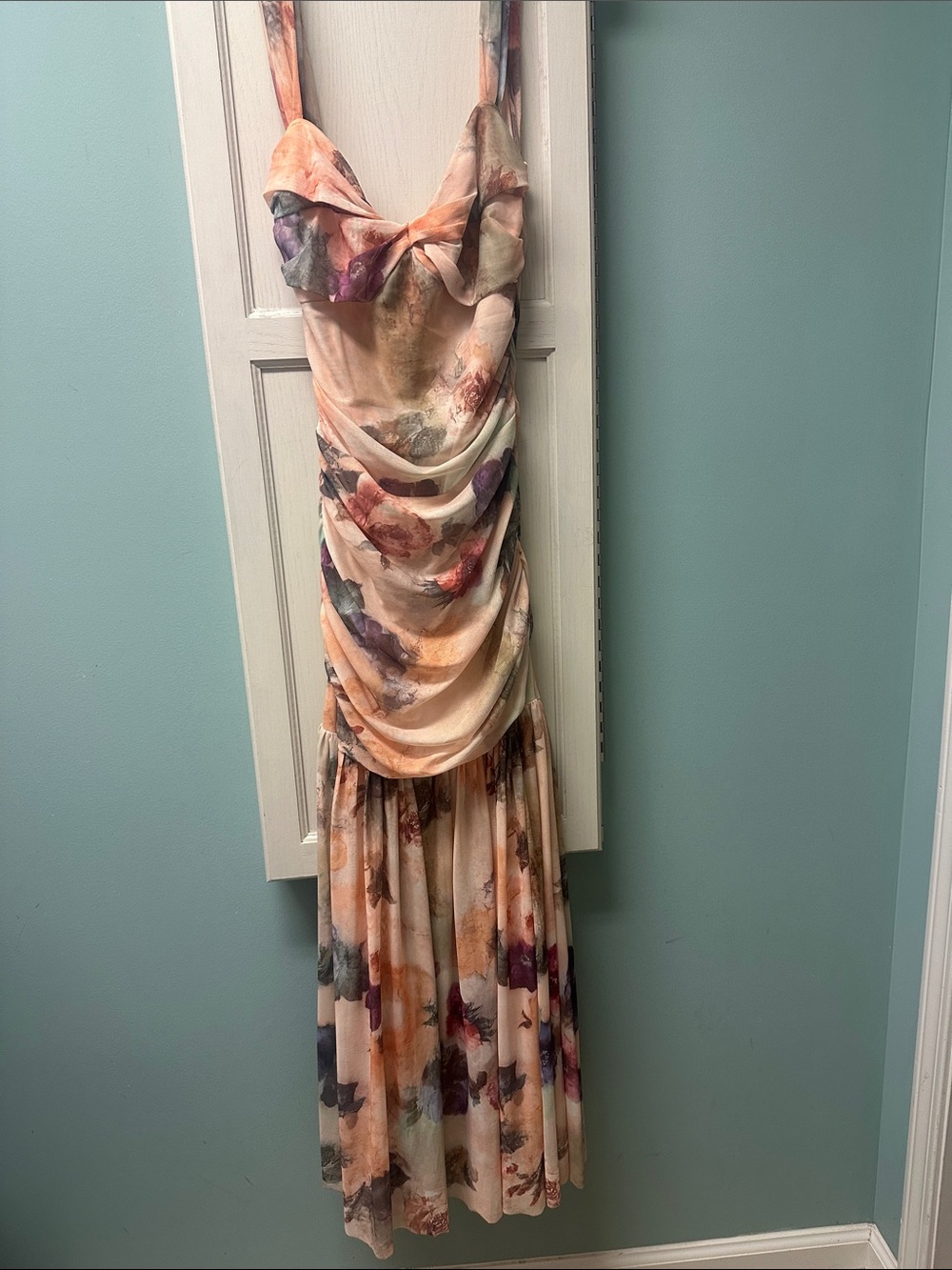 Promesa Peach Multi Floral Draped Maxi Dress